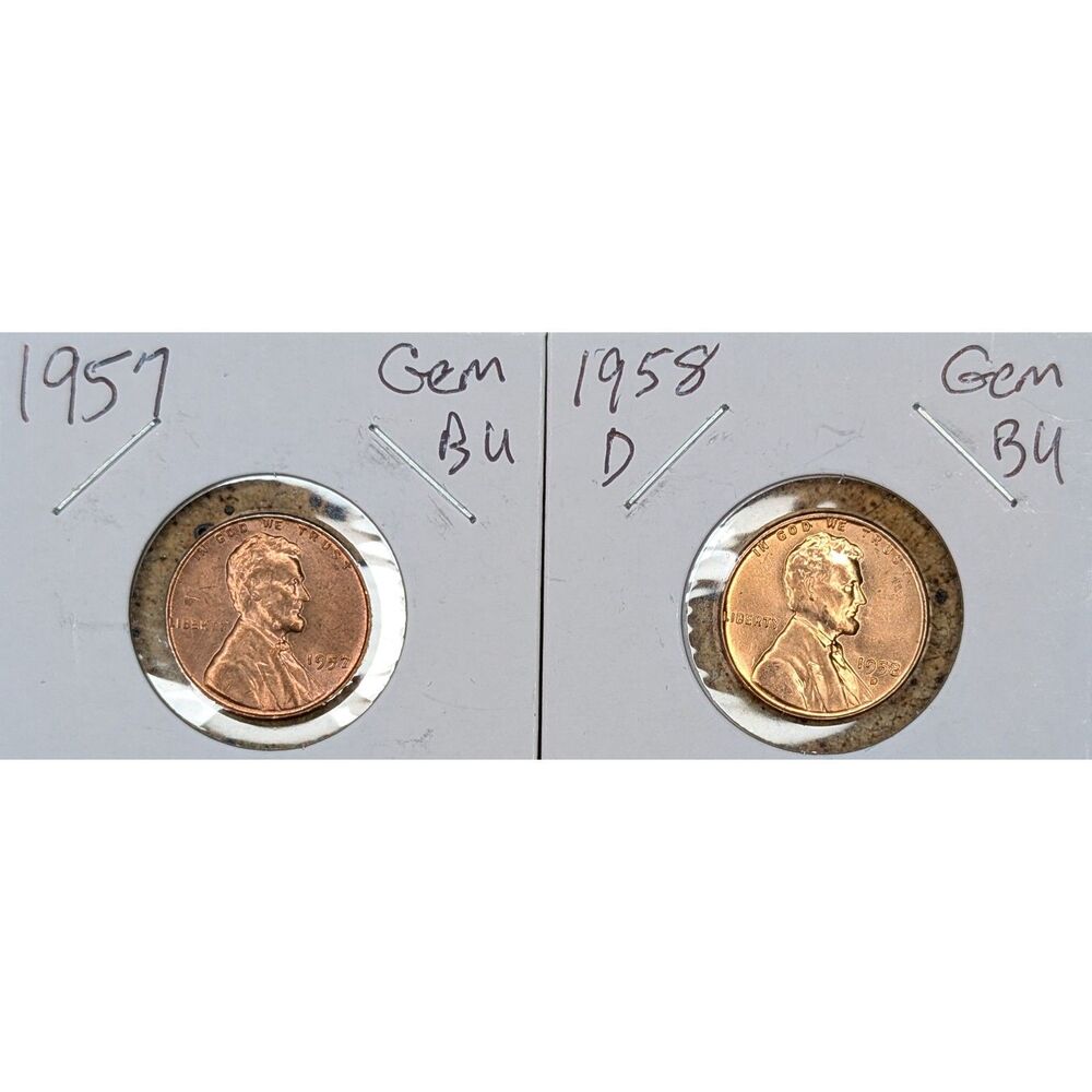 1957 & 1958-D Lincoln Wheat Penny Lot – Gem BU, Final Wheat Years